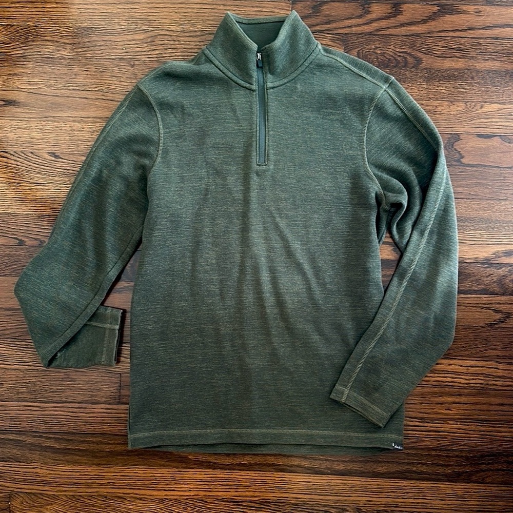 Eddie Bauer Men's Olive Green Quarter Zip Pullover - Medium